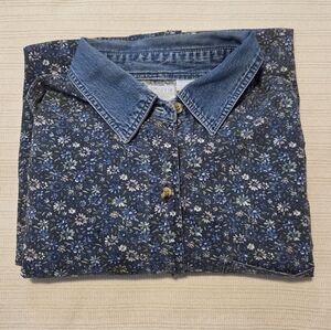 Vintage Cottagecore Mystic Blues | Denim Collar Floral Button Down Women’s Plus